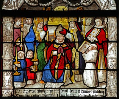 Fenster w31 zeigt eine Szene aus dem Leben von St. Denis: er wird zum Bischof geweiht von French School
