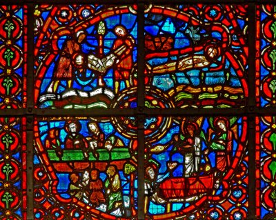 Fenster w39, Darstellung von Szenen aus dem Leben des St. Laurentius von French School