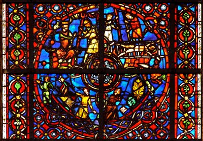 Fenster w39, Darstellung von Szenen aus dem Leben des St. Vincent von French School