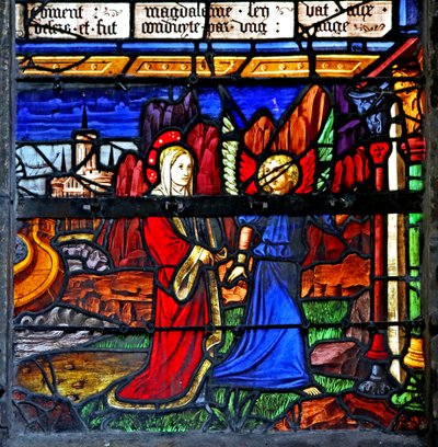 Fenster w5, Maria Magdalena; sie geht ins Exil und wird von einem Engel geführt darstellend von French School