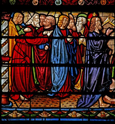 Fenster w6, Darstellung von Christus mit den Aposteln bei der Auferweckung des Lazarus von French School