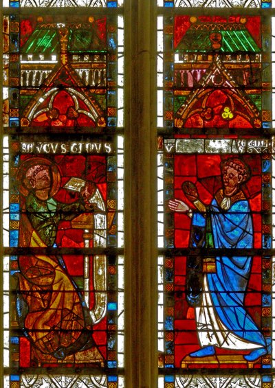 Fenster w8, das St. Augustinus und einen Stifter darstellt, der die Regel erhält von French School