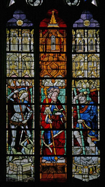 Fenster w8, Darstellung von St. Michael, St. Jakobus und St. Christophorus von French School