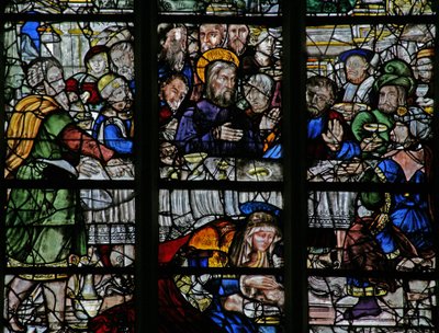 Fenster w9, Darstellung der Ereignisse im Haus von Simon: Maria Magdalena wäscht die Füße Christi von French School