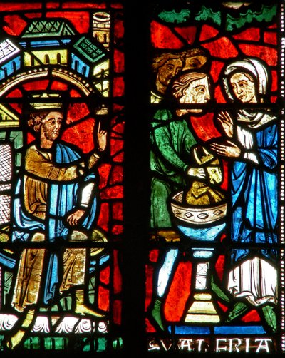 Fenster wXX mit einem König, der St. Valery befiehlt, die Götzen anzubeten von French School