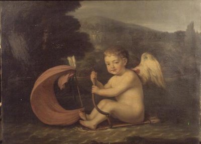 Geflügelter Amor, segelt ein Boot mit Köcher-Rumpf und Pfeil-Mast, ca. 1800 von French School