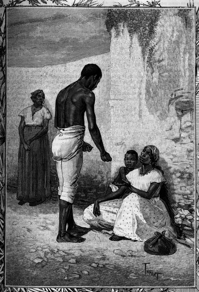 Frauen betteln auf den Straßen von Santo Domingo, Gravur im illustrierten Journal „Jugend“ von French School