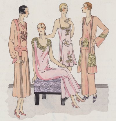 Damenunterwäsche-Design der 1930er Jahre von Designern Redfern und Rouff von French School