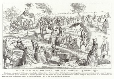 Arbeiten auf dem Champ de Mars zur Vorbereitung des Fête de la Fédération, Paris, Französische Revolution, 14. Juli 1790 von French School