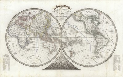 Weltkarte in zwei Hemisphären von French School