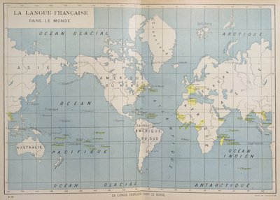 Weltkarte der französischsprachigen Länder, frühes 20. Jahrhundert von French School