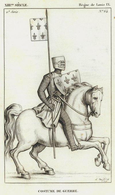 XIII. Jahrhundert, Herrschaft von Ludwig IX., Kriegskostüm (Gravur) von French School