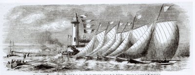 Yachten umfahren den Joliette-Leuchtturm während der Regatta von 1864 in Marseille, aus Le Monde Illustré, 17. September 1864 von French School