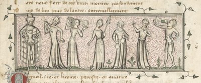 Yates Thompson 21, f. 165, Die sieben Todsünden, ca. 1380 von French School