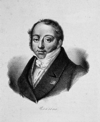 Porträt des Komponisten Gioachino Antonio Rossini, 19. Jahrhundert von French master.