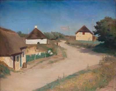 Häuser entlang einer Straße in Morsø, Jütland von Fridolin Johansen