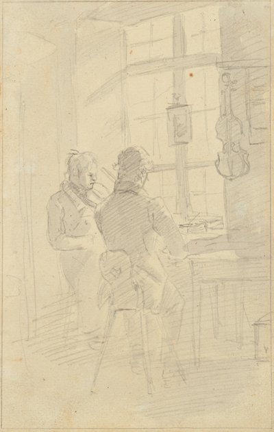 Zwei Männer Violine spielend von Friedrich August Mathias Gauermann