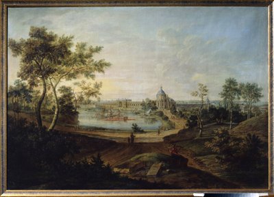 Ansicht des Großen Palastes in Oranienbaum, gebaut von Architekt Antonio Rinaldi für Kaiserin Katharina II. die Große. Gemälde von Friedrich Hartmann Barisien (1724-1796) 1758 Staatliches A. Puschkin-Museum der Schönen Künste, Moskau von Friedrich Hartmann Barisien