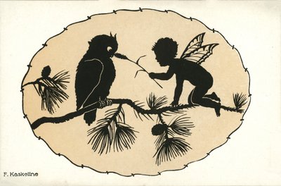Silhouette eines Jungen und eines Vogels von Friedrich Kaskeline