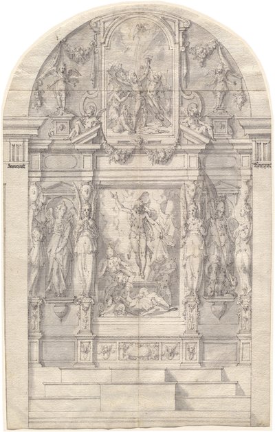 Ein aufwendiger Altar mit der Auferstehung Christi und dem Martyrium des Heiligen Andreas von Friedrich Sustris