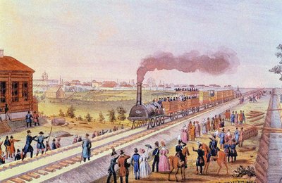Ankunft des ersten Zuges von St. Petersburg nach Zarskoje Selo am 30. Oktober 1837, 1837 von Friedrich von Martens