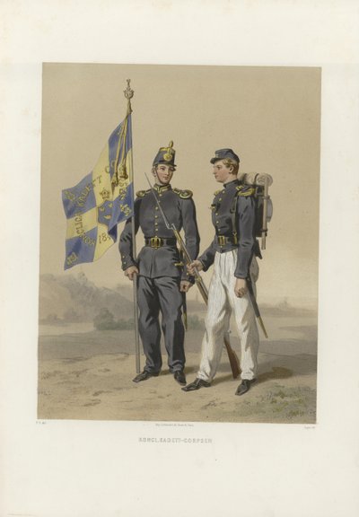 Illustration aus dem Buch Die schwedischen und norwegischen Armeen sowie die Flotten in ihrer jetzigen Uniformierung von Dardel, Fritz von und herausgegeben von Bonnier (se, 1863) von Fritz von Dardel