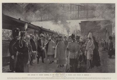 König Edward VII. verabschiedet sich vom deutschen Kaiser am Bahnhof Charing Cross am 5. Februar von G.S. Amato