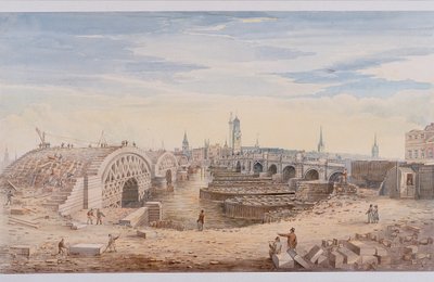 London Bridge alt und neu, London, 1828 von G Yates