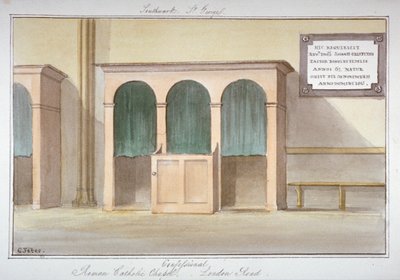 Der Beichtstuhl in der römisch-katholischen Kapelle an der London Road, Southwark, London, 1825 von G Yates