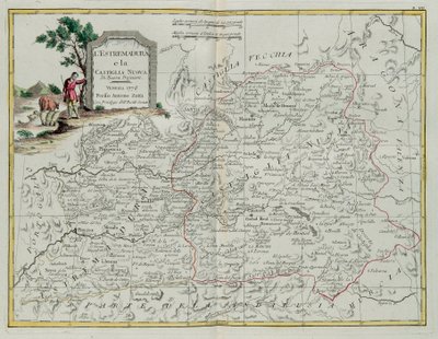 Extremadura und Castilla la Nueva, Stich von G. Zuliani aus Band I des Neuesten Atlas, veröffentlicht in Venedig 1776 von Antonio Zatta, Privatsammlung von G. Zuliani