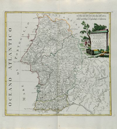 Extremadura von Portugal Alentejo oder Algarve, Stich von G. Zuliani aus Band I des Neuesten Atlas, veröffentlicht in Venedig 1776 von Antonio Zatta, Privatsammlung von G. Zuliani