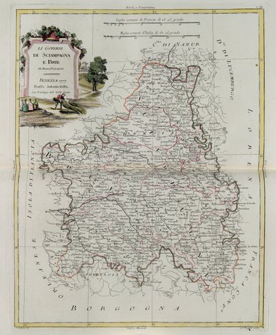 Die Gouvernements von Champagne und Brie, Stich von G. Zuliani aus Band I des Neuesten Atlas, veröffentlicht in Venedig 1777 von Antonio Zatta, Privatsammlung von G. Zuliani