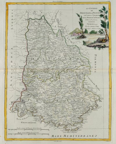 Die Gouvernements von Dauphiné, Provence, das Comtat Venaissin und das Fürstentum Orange, Stich von G. Zuliani aus Band I des Neuesten Atlas, veröffentlicht in Venedig 1777 von Antonio Zatta, Privatsammlung von G. Zuliani