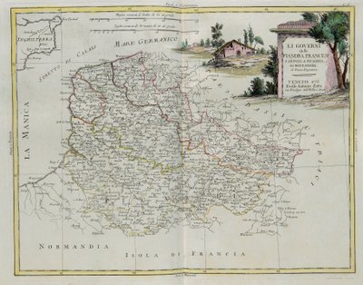 Die Gouvernements von Französisch-Flandern, Artois, Picardie und Boulonnais, Stich von G. Zuliani aus Band I des Neuesten Atlas, veröffentlicht in Venedig 1776 von Antonio Zatta, Privatsammlung von G. Zuliani