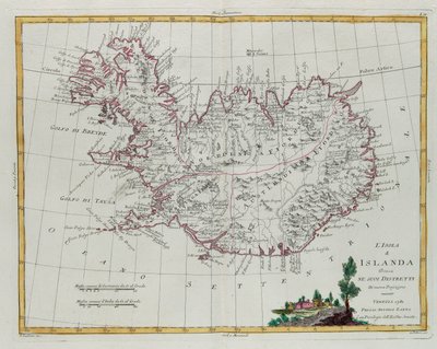 Island, aufgeteilt in seine Bezirke, Gravur von G. Zuliani aus Band III des "Neuesten Atlas" veröffentlicht in Venedig 1781 von Antonio Zatta, Private Sammlung von G. Zuliani