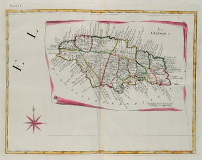 Jamaika, Stich von G. Zuliani aus Band I des "Neuesten Atlas" veröffentlicht in Venedig 1778 von Antonio Zatta, Privatsammlung von G. Zuliani