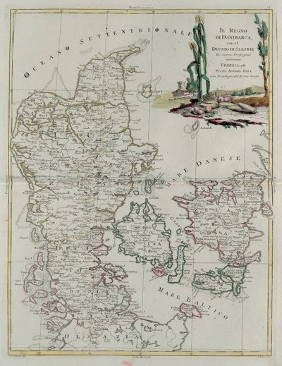 Königreich Dänemark mit dem Herzogtum Schleswig, Stich von G. Zuliani aus Band III des "Neuesten Atlas" veröffentlicht in Venedig 1781 von Antonio Zatta, Privatsammlung von G. Zuliani