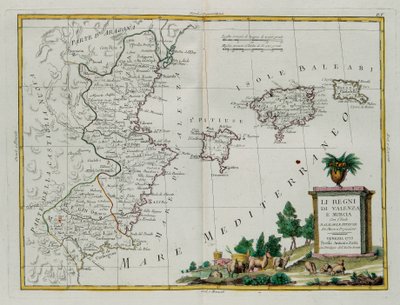 Königreiche Valencia und Murcia mit den Balearen und Pityusen, Stich von G. Zuliani aus Band I des Neuesten Atlas, veröffentlicht in Venedig 1775 von Antonio Zatta, Privatsammlung von G. Zuliani