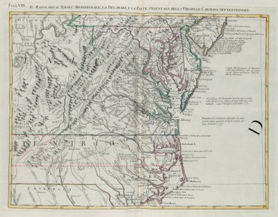 Maryland, südliches New Jersey, Delaware und der östliche Teil von Virginia und North Carolina, Stich von G. Zuliani aus Band I des "Neuesten Atlas" veröffentlicht in Venedig 1778 von Antonio Zatta, Privatsammlung von G. Zuliani