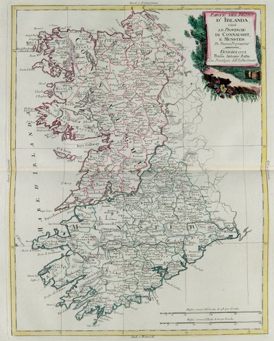 Das Königreich Irland, die Provinzen Munster und Connaught, Stich von G. Zuliani aus Band I des "Atlas Novissimo" veröffentlicht in Venedig 1778 von Antonio Zatta, Privatsammlung von G. Zuliani