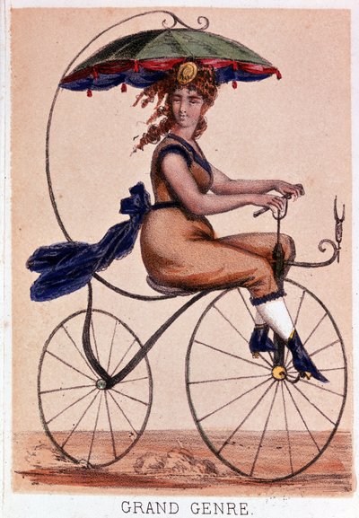 Fahrrad im Jahr 1869: „Großes Genre“ - Lith. von Darlinghe nach Gosthiaux, Bibl. der Stadt Paris von Gabriel Gostiaux