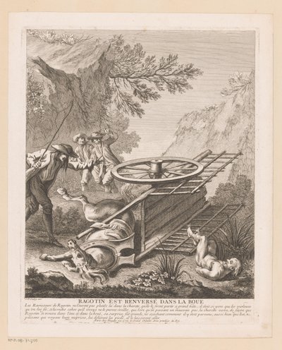 Ragotin fällt vom Wagen (Scènes aus dem Roman Comique von Scarron) von Gabriel Huquier