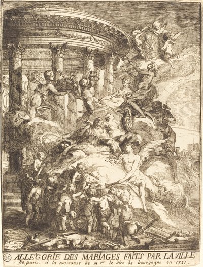 Allegorie der Ehen, die von der Stadt Paris zur Geburt des Herzogs von Burgund geschlossen wurden von Gabriel Jacques de Saint Aubin