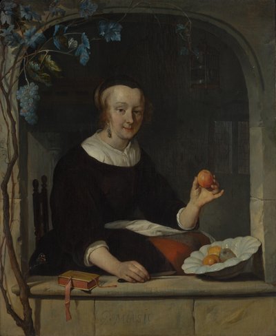 Eine Frau sitzt am Fenster, frühe 1660er Jahre von Gabriel Metsu