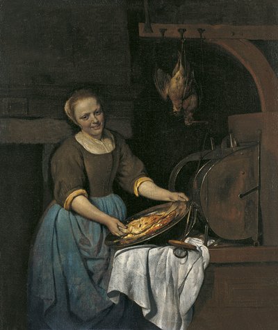 Küchenmagd bereitet Fisch zu von Gabriel Metsu