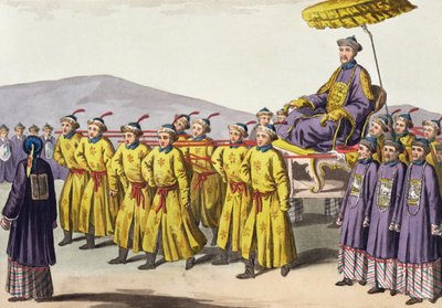 Kaiser Chien Lung im Triumph getragen, Tafel 18 aus Le Costume Ancien et Moderne von Jules Ferrario, veröffentlicht ca. 1820er-30er Jahre von Gaetano Zancon