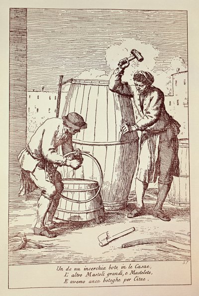 Böttcher bei der Arbeit, Gravur von Gaetano Gherardo Zompini aus Die Künste des Alltagslebens in der Stadt Venedig, Italien von Gaetano Zompini
