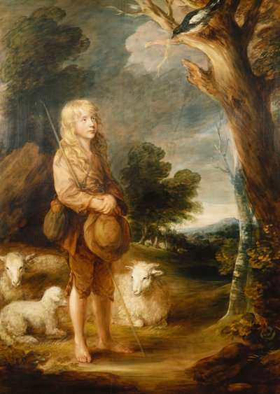 Waldlandschaft mit einem Hirtenjungen, der einer Elster zuhört, und drei Schafen von Gainsborough Dupont
