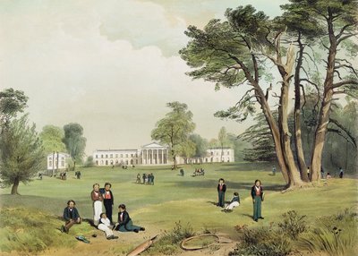 Protestantische Dissidenten-Grundschule & Kapelle, Mill Hill, Middlesex, nach der Natur gezeichnet von D. Fowler ca. 1830 von Gale Robert Leake