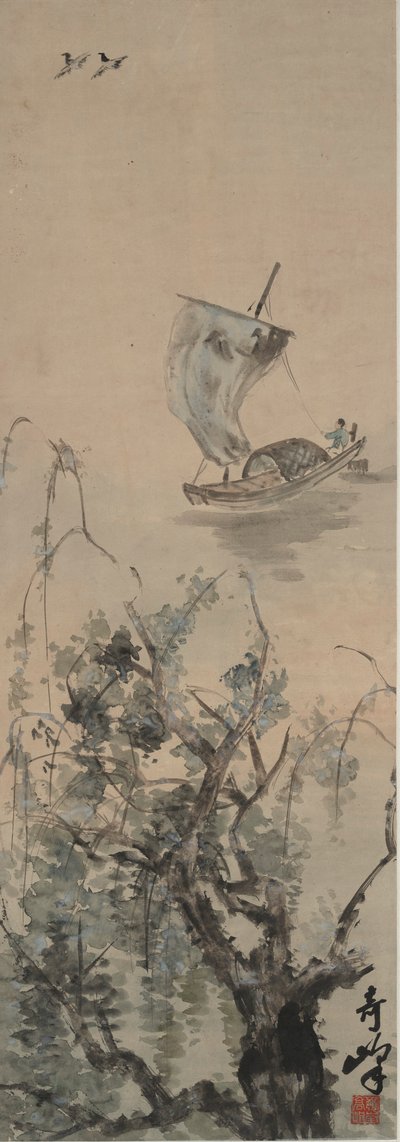 Ein Fischer in einer Landschaft von Gao Qifeng